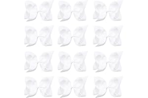 Oaoleer Big Hair Bows for Girls 12 PCS 6" White Grosgrain Ribbon Large Boutique Bow Alligator Clips Hair Accessories for Toddlers Little Girls Kids