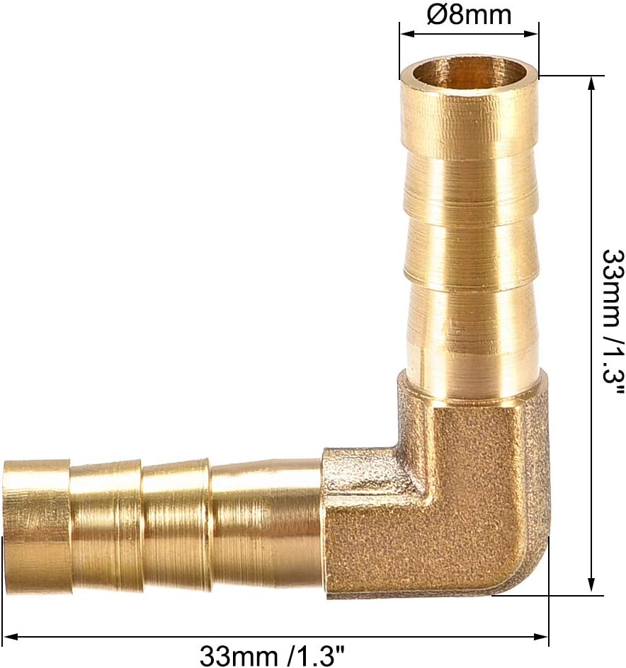 sourcing map 8mm Barb Brass Hose Fitting 90 Degree Elbow Pipe Connector Coupler Tubing 4pcs, Gold - Image 3