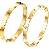 VQYSKO Love Friendship Bracelet Bangle Gold Rose Gold Silver with Cubic Zirconia Stones Stainless Steel Hinged Jewelry with Crystal Oval Bracelet Birthday Present for Her Women Teen Girls