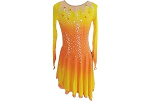 LIUHUO Ice Figure Skating Dress Women Girls Competition Hand Diamond Long Sleeves Polyester Breathable