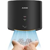 AIKE Air Wiper Compact Hand Dryer For Bathrooms, 110V Model AK2630S Black | Blade Air 15S Dry Time, 1400W High Speed Jet Dryer, Compact Design and Easy Install for Home Bathroom, Small Business