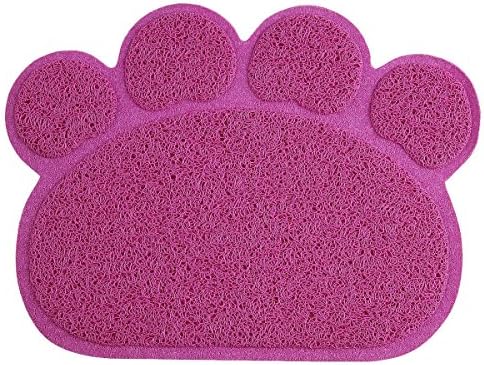 Dog Mats for Food/Cat Litter Mat in Pet Paw Shape ---By PetCee (Rosy,S,11.8x15.8 Inch)