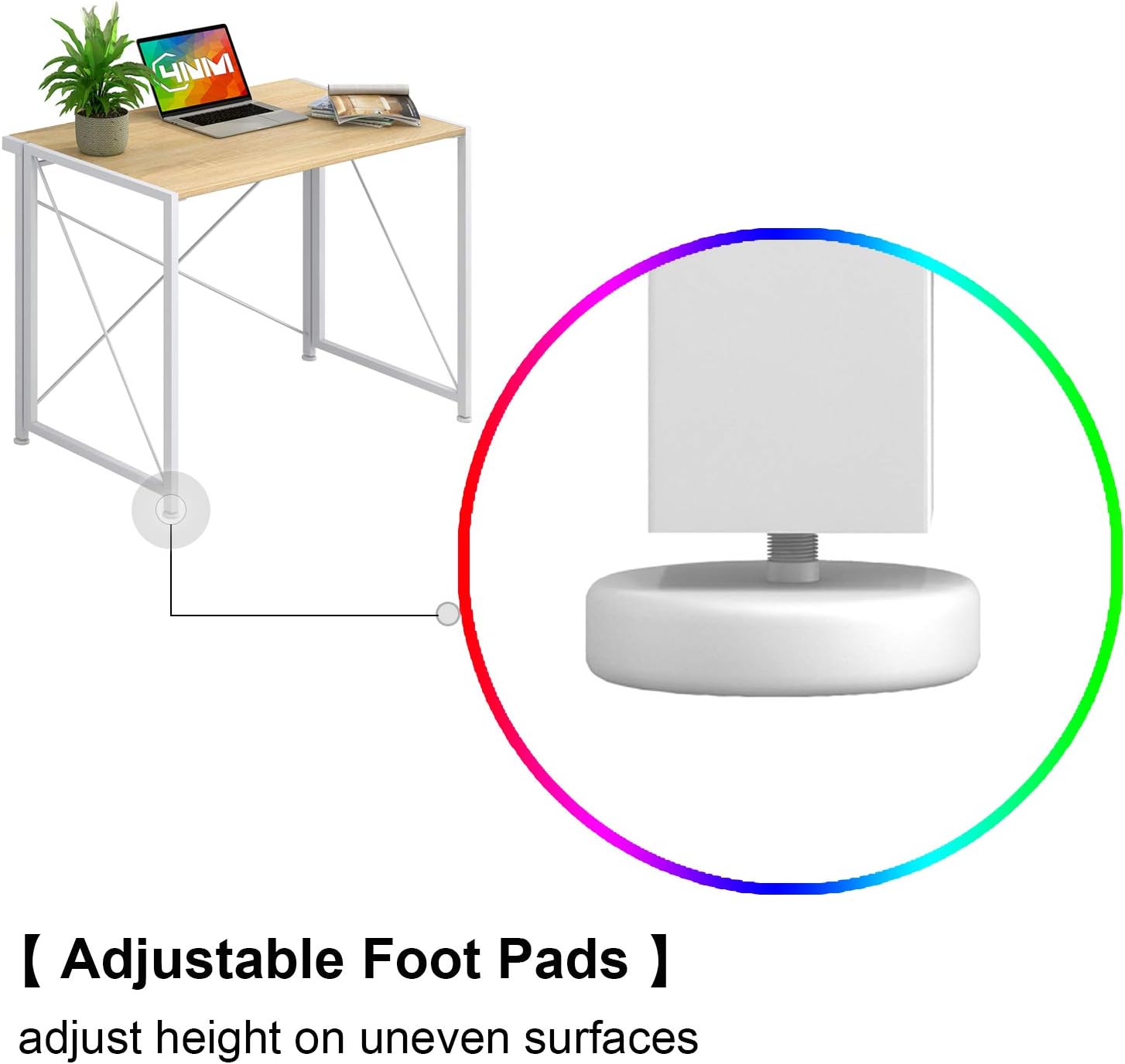 4NM No-Assembly Folding Writing Desk Small Computer Desk Laptop Table Compact Home Office Desk Study Reading Table for Space Saving Office Table - White: Home & Kitchen