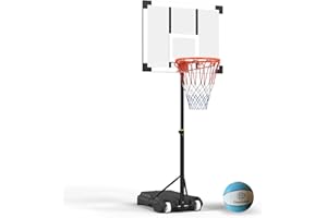 Danrelax Pool Basketball Hoop, Height Adjustable 3.9" to 6.9", Black Steel Frame, Water Base, Includes Air Pump, 8-Inch Rubber Ball, Indoor & Outdoor Use