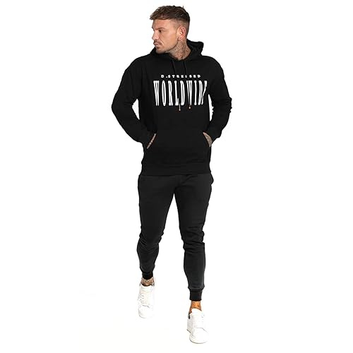 GINGTTO Mens Track Jacket With Hood Black Tracksuit Hoodie Set Men - Main Image