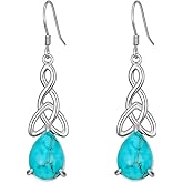 Genuine Turquoise Celtic knot Earrings, Sterling Silver Vintage Native American Western Boho Earrings Jewelry for Women