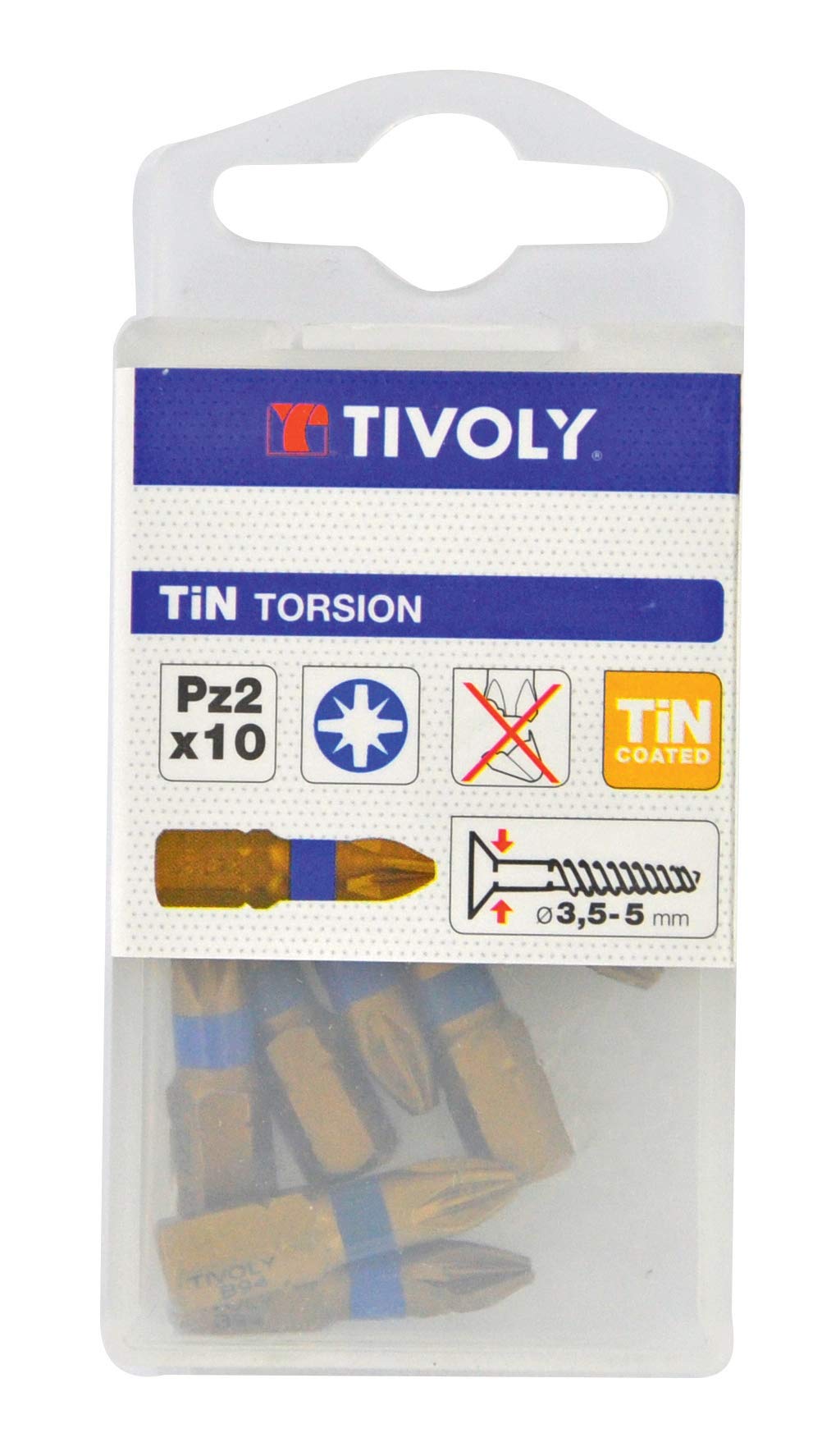 TIVOLY 11522260200 Set of 10 Tin Torsion Screw Bits for Pozidriv Screws Pz2 Screwdriver Sets