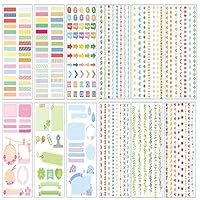 ERCENTURY Washi Sticker, with Basic Icons and Lines, Decorative Presents, Diary, Labels Decals, Gift for Friends, 12 Patterns, Over 480 Stickers