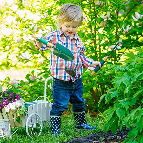 Hey!Play! 80-PP-Gsp Kid's Tool Set with Child Safe Shovel, Rake, Fork Gloves, and Bucket-Mini Gardening Kit for Boys and Girls, Blue - Thumbnail 5