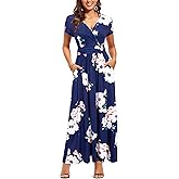 OUGES Women's Floral Maxi V-Neck Pockets Summer Casual Dress 2026 Daily | Comfortable, Stretchy, Zipper, Summer Floral Casual Dress for Vacation 2026, Daily, Beach, Date