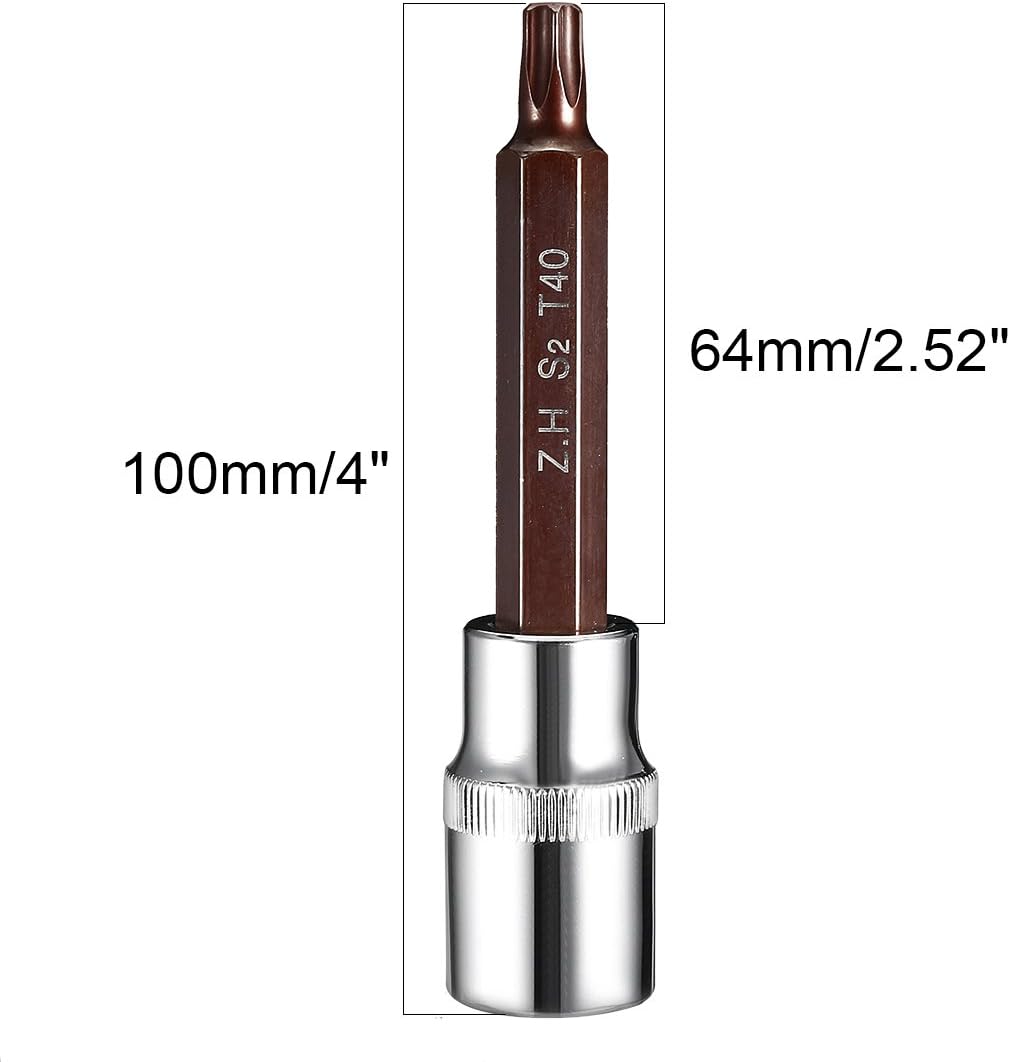 sourcing map 1/2" Drive x T40 Torx Bit Socket, S2 Steel Bits CR-V Sockets 4" Length Use with Ratchet Wrench, Slide Bar, Extension Rod - Image 5