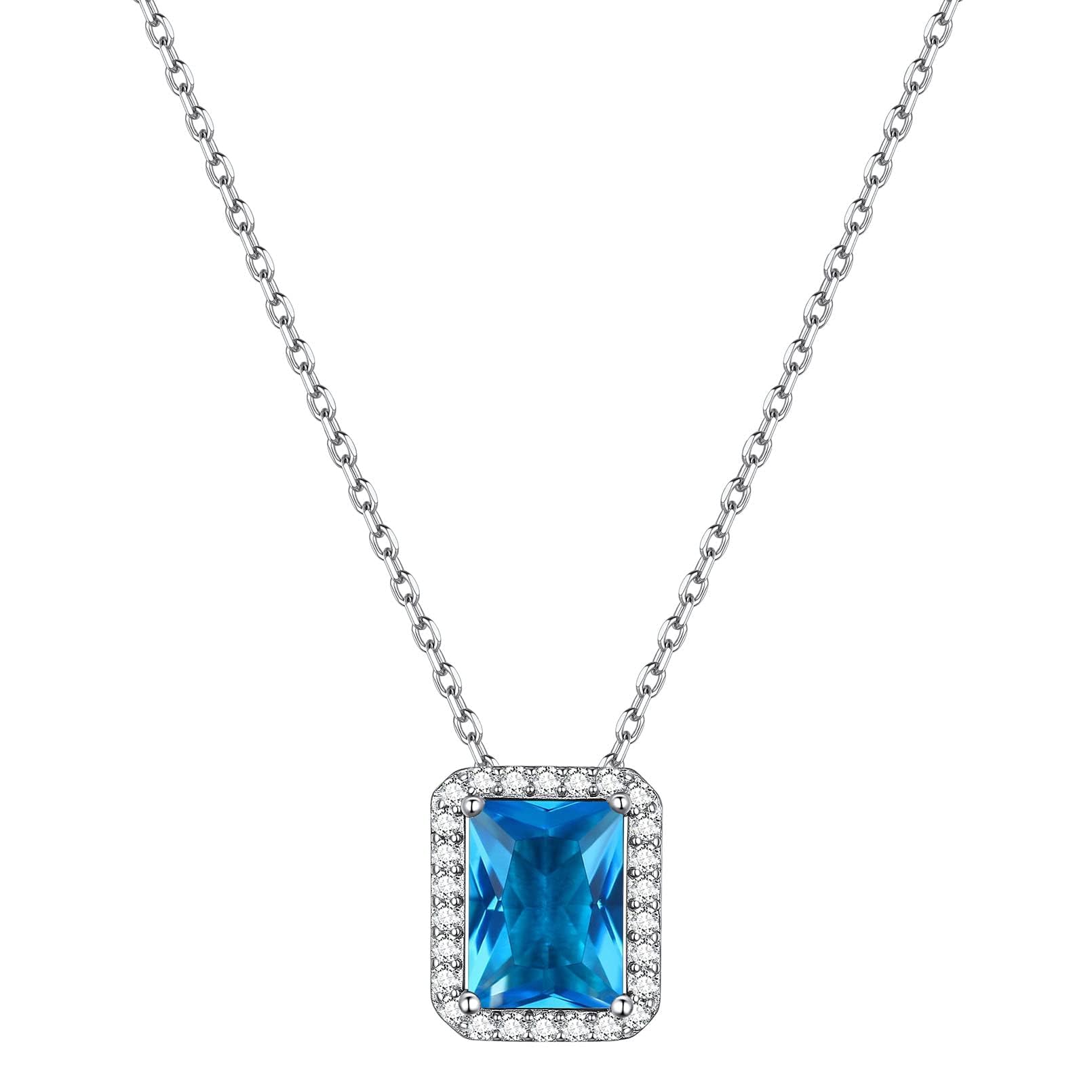 ChicSilver 925 Sterling Silver CZ Square December Birthstone Pendant Necklace for Women Ladies