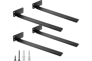 HITOMEN Heavy Duty Floating Shelf Brackets, 12-Inch (1/5'' Thick) Hidden Shelves Hardware, Cast Iron L Brackets, Rustic Industrial Black Metal Wall Shelving Supports, 4 Pack