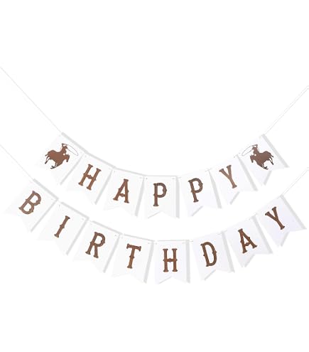 RoadSea Western Happy Birthday Banner – Mexikanische Fiesta Wimpelkette, Ca. 2,5 M, Braun Glitzernd