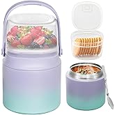 2 - in - 1 Soup Thermo for Hot Food 14oz with Snack Box Container Leak Proof Insulated Lunch Container Kids and Adults Stainless Steel Double Wall Vacuum Wide-mouth Thermal with Spoon and Handle