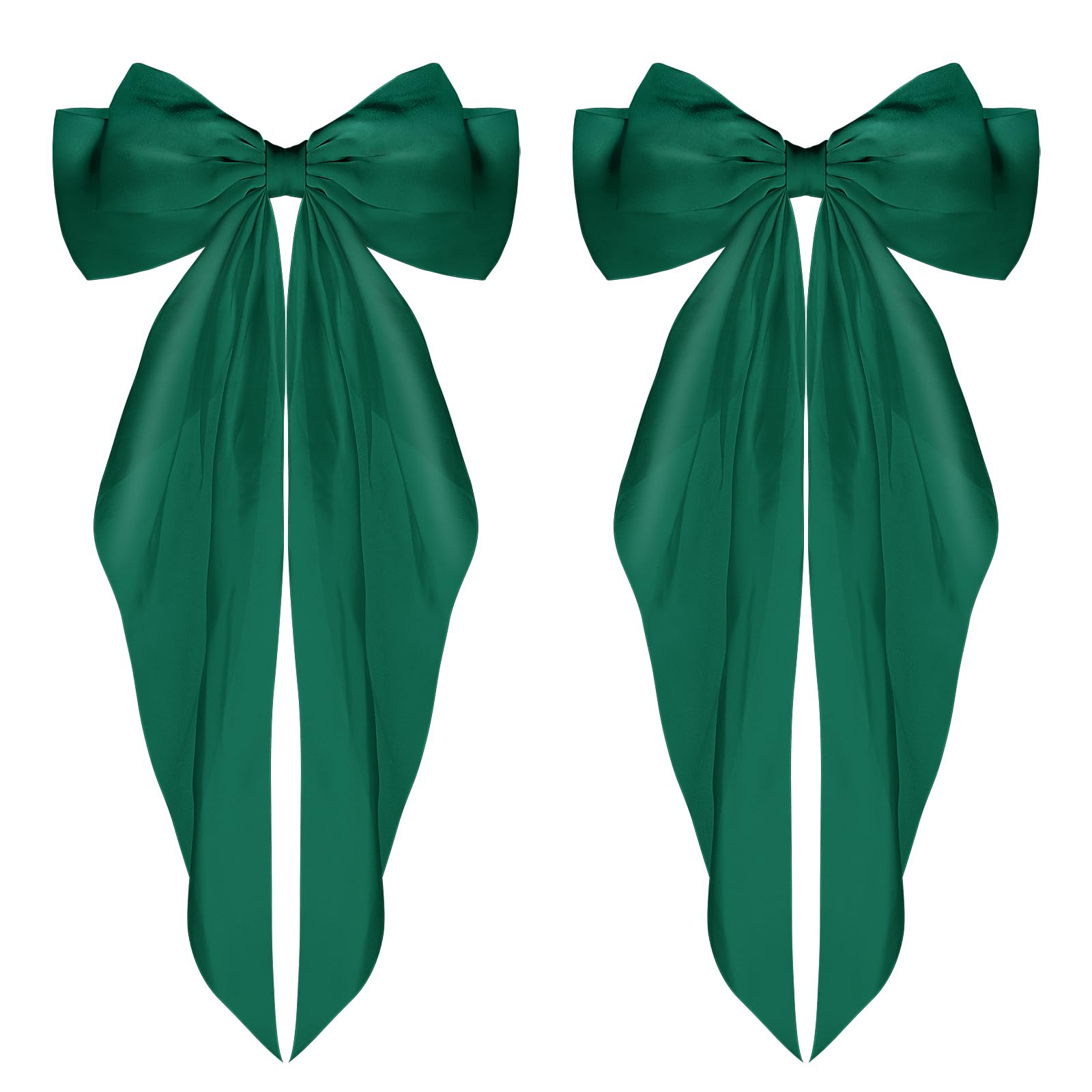 WLLHYF Big Bow Barrettes 2 Pieces Soft Silky Satin Hair Clip Long Tail French Ribbon Hair Pins Metal Bowknot Clips 90's Accessories for Party Valentine's Day Women Girl (Green+Green)