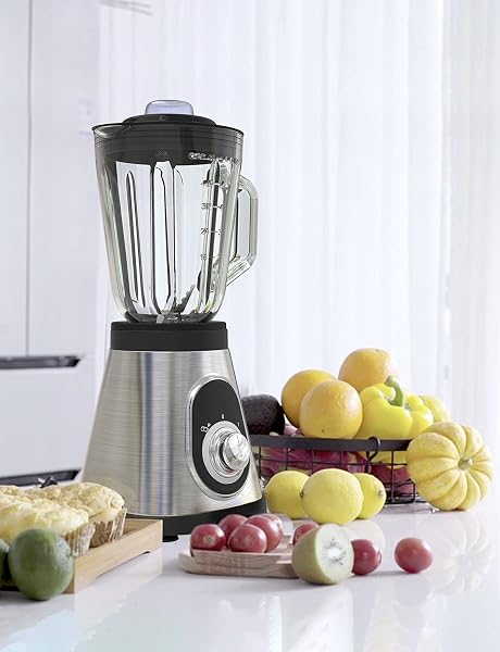 HORETT SMOOTHIE BLENDER FOR KITCHEN, 750W COUNTERTOP WITH 48OZ GLASS PITCHER, 6 STAINLESS STEEL BLADES, 2 SPEEDS & PULSE FUNCTION SMOOTHIE, SHAKES, ICE CRUSHING AND FROZEN FRUITS