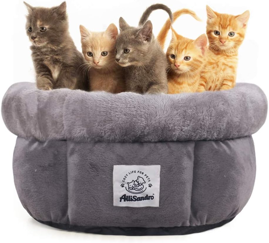 Allisandro Small Pet Bed, Cozy Deep Donut Cuddler, Machine Washable Cat & Dog Bed, Medium Round Cat Bed W/Anti-Slip Resistant Bottom Design, Pet Oval Round Bed for Small Animal All Season Use