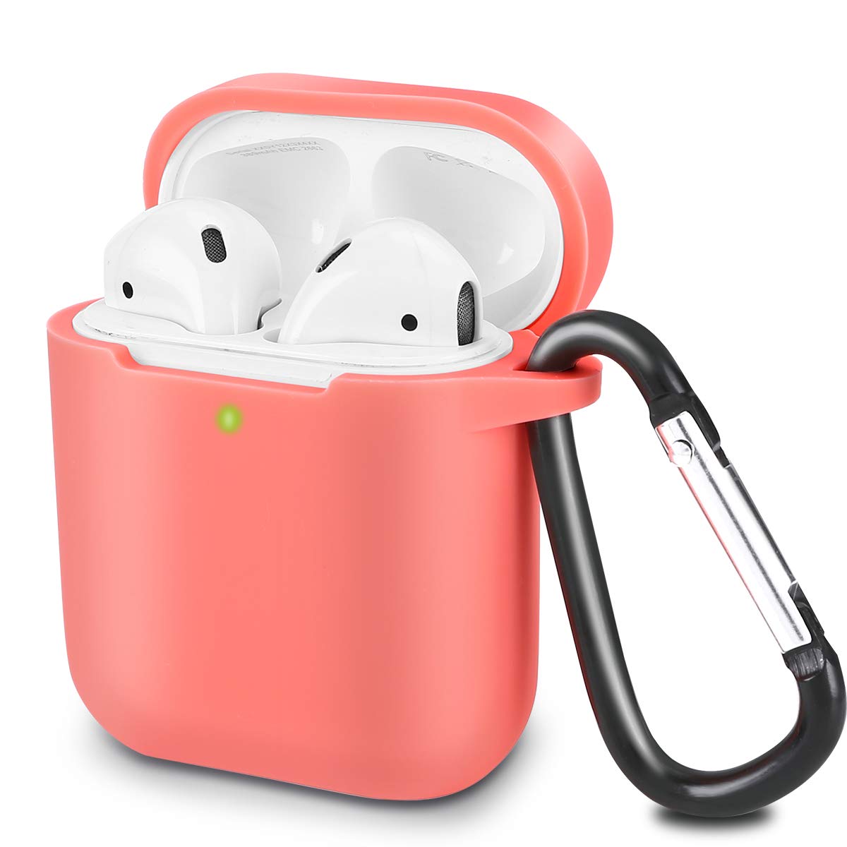 KOKOKA Case Cover Compatible with AirPods 2 & 1, Silicone Shockproof Case Cover for Airpods 2 &1 Front LED Visible Extra Protection with Carabiner, Coral Orange โ image 1