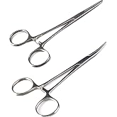 SURGICAL ONLINE 2-Piece Curved &amp; Straight 5" Hemostat Set - Stainless Steel Locking Tweezer Clamps - Ideal Hemostats for Nurses, Fishing Forceps, Crafts and Hobby