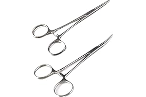 SURGICAL ONLINE 2-Piece Curved & Straight 5" Hemostat Set - Stainless Steel Locking Tweezer Clamps - Ideal Hemostats for Nurses, Fishing Forceps, Crafts and Hobby