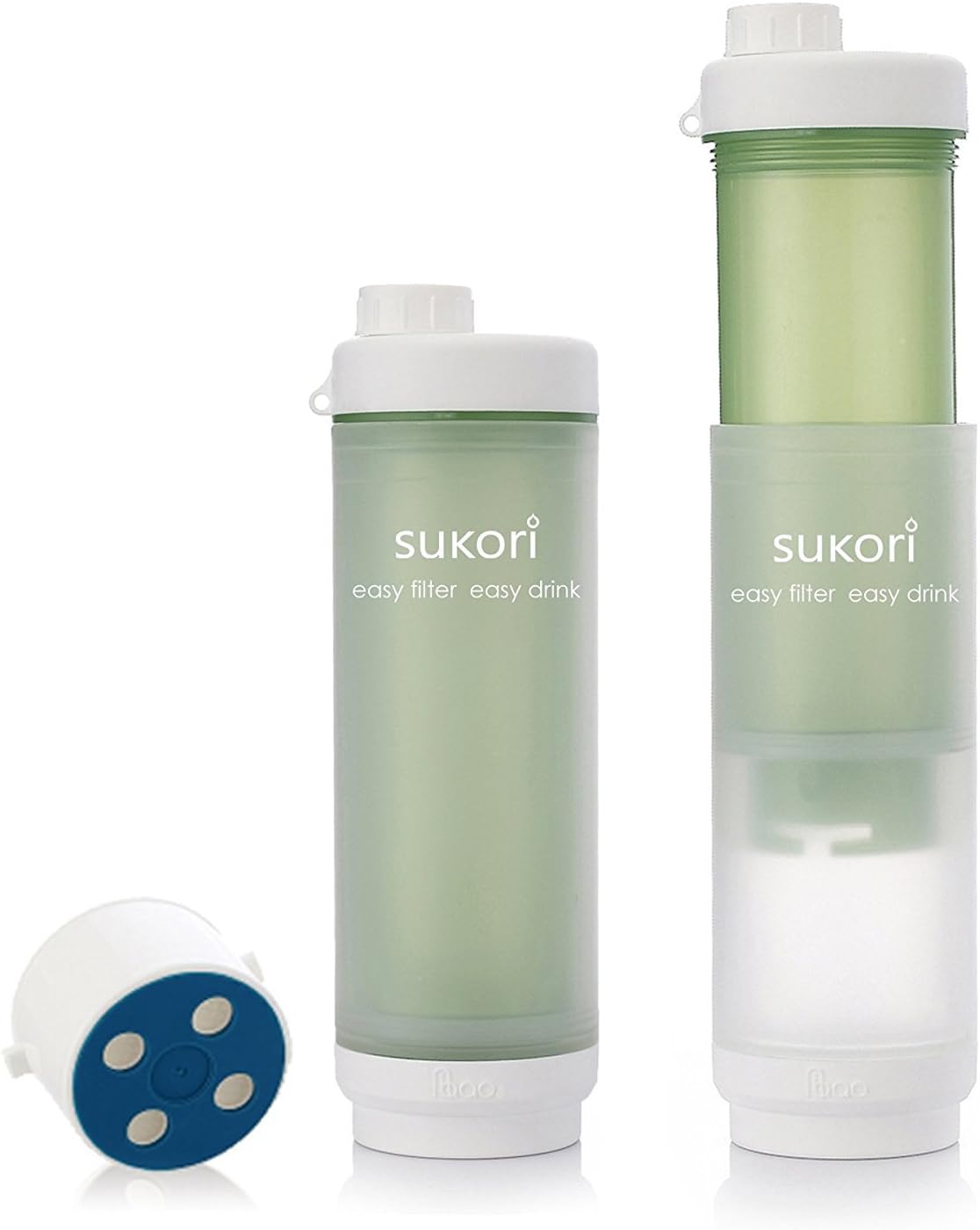 Sukori Portable Water Filter Bottle * Bpa-free 470ml * Latest AG+ Activated Carbon filter* 400 uses*Reddot, NSF & SGS Awards *Removes Chlorine & Flouride (GREEN)