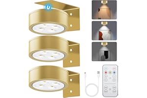 SIXDEFLY Picture Lights for Wall, 3 Lighting Modes Magnetic Art Display Light,Rechargeable Battery Operated Led Painting Light with Remote Control Dimmable & Timer,3Pack Gold