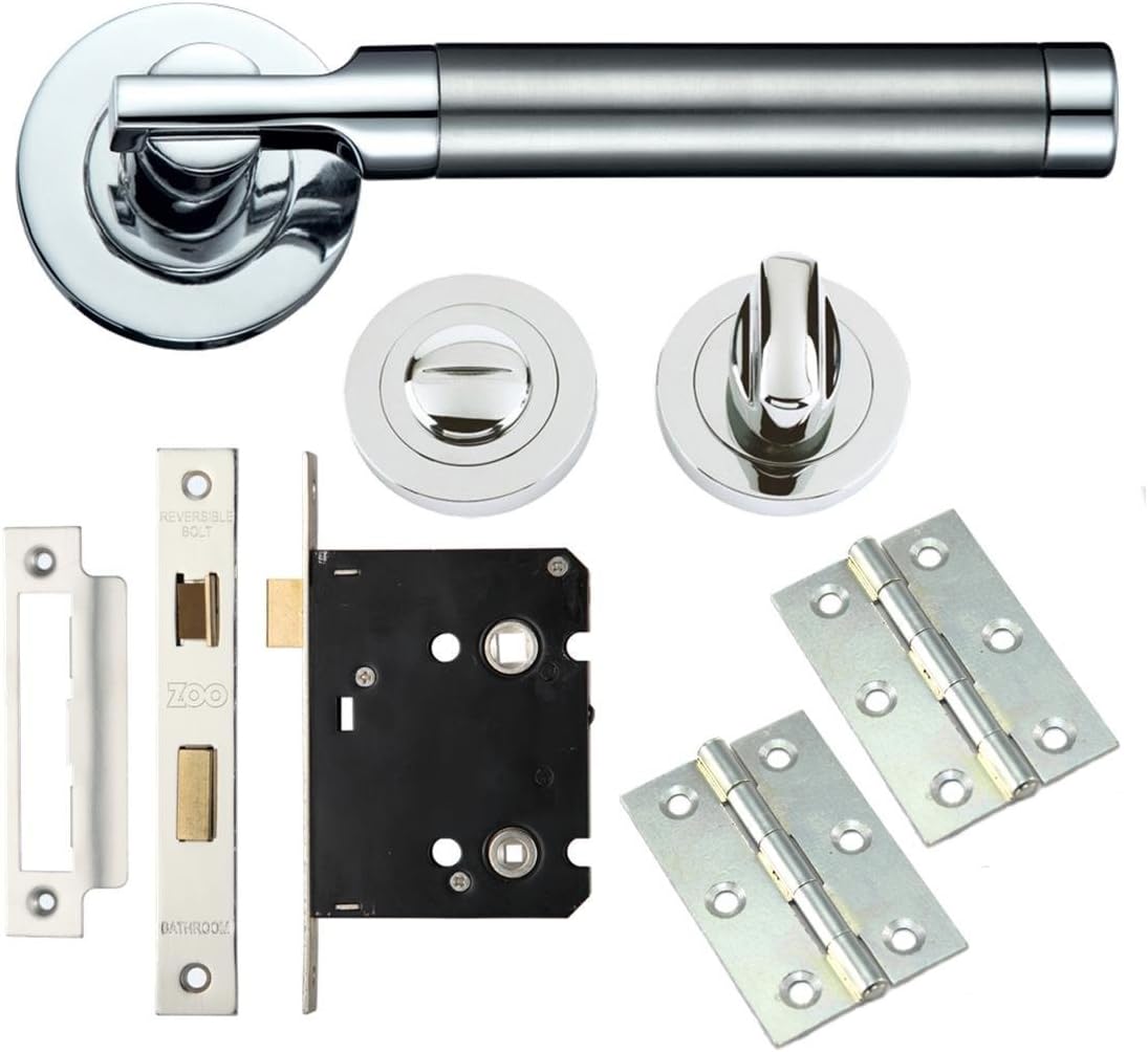 DJM Direct Dual Finish Lever Internal Door Handle Bathroom Pack - Satin/Polished Chrome, Chrome,rose