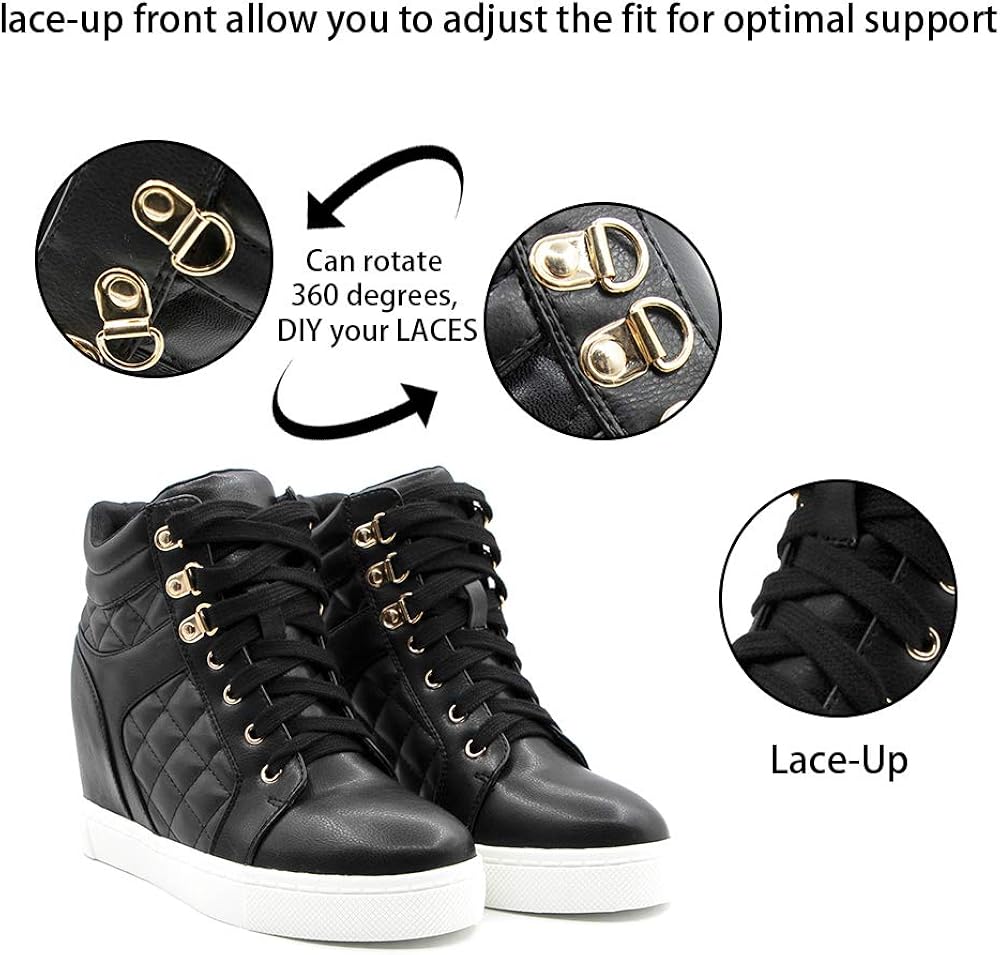  | Athlefit Women's Hidden Wedge Sneakers Shoes Lace Up Fashion Wedge Sneakers | Fashion Sneakers
