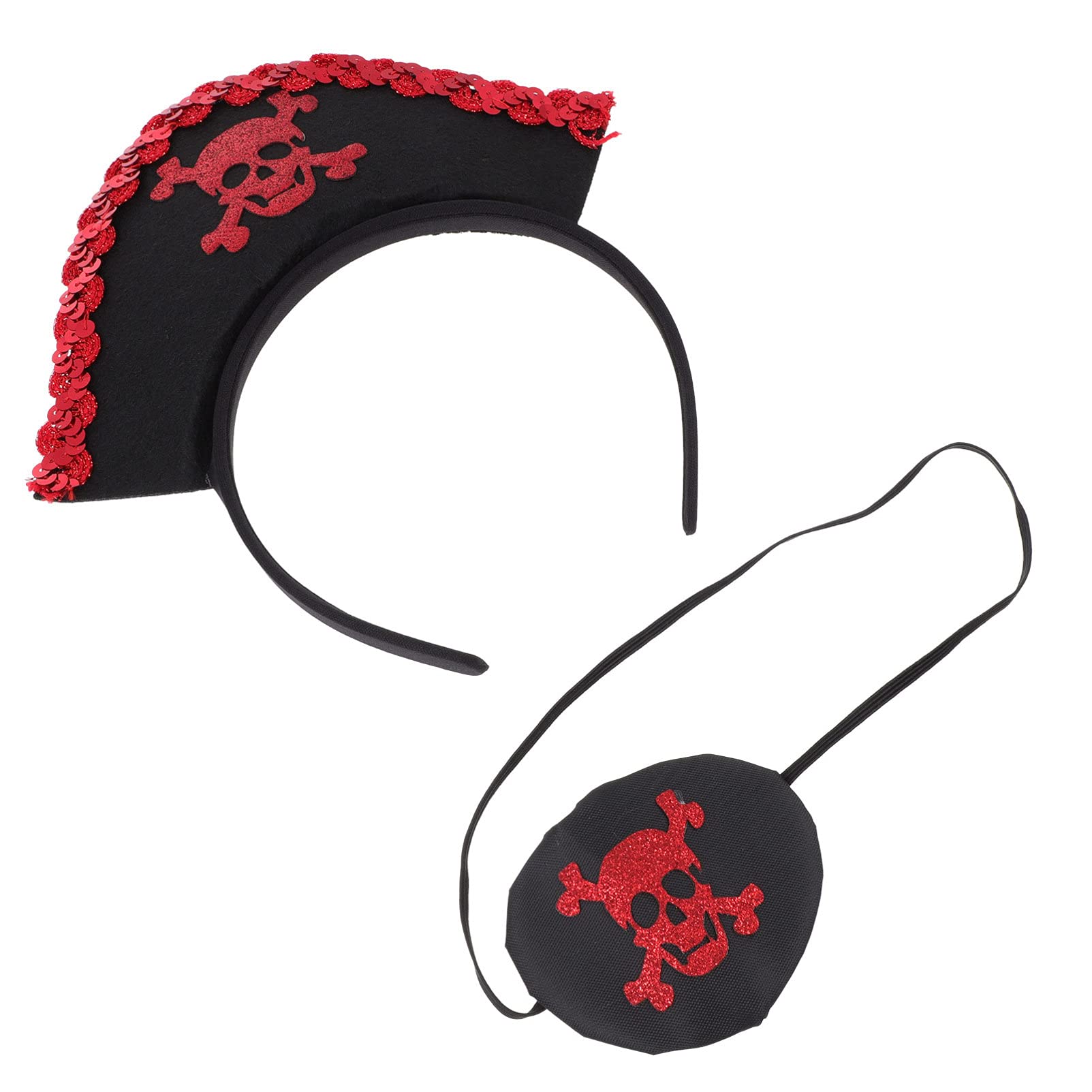 HEALLILY 2pcs Pirate Eye Patch and Captain Skull Headband Hat Pirate Costumes Dress Up for Adult Kids Girls Boys Halloween Costume Accessories Red
