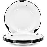 Red Co. Set of 4 Enamelware Metal Classic 8" Round Salad Plate, Distressed White/Black Rim