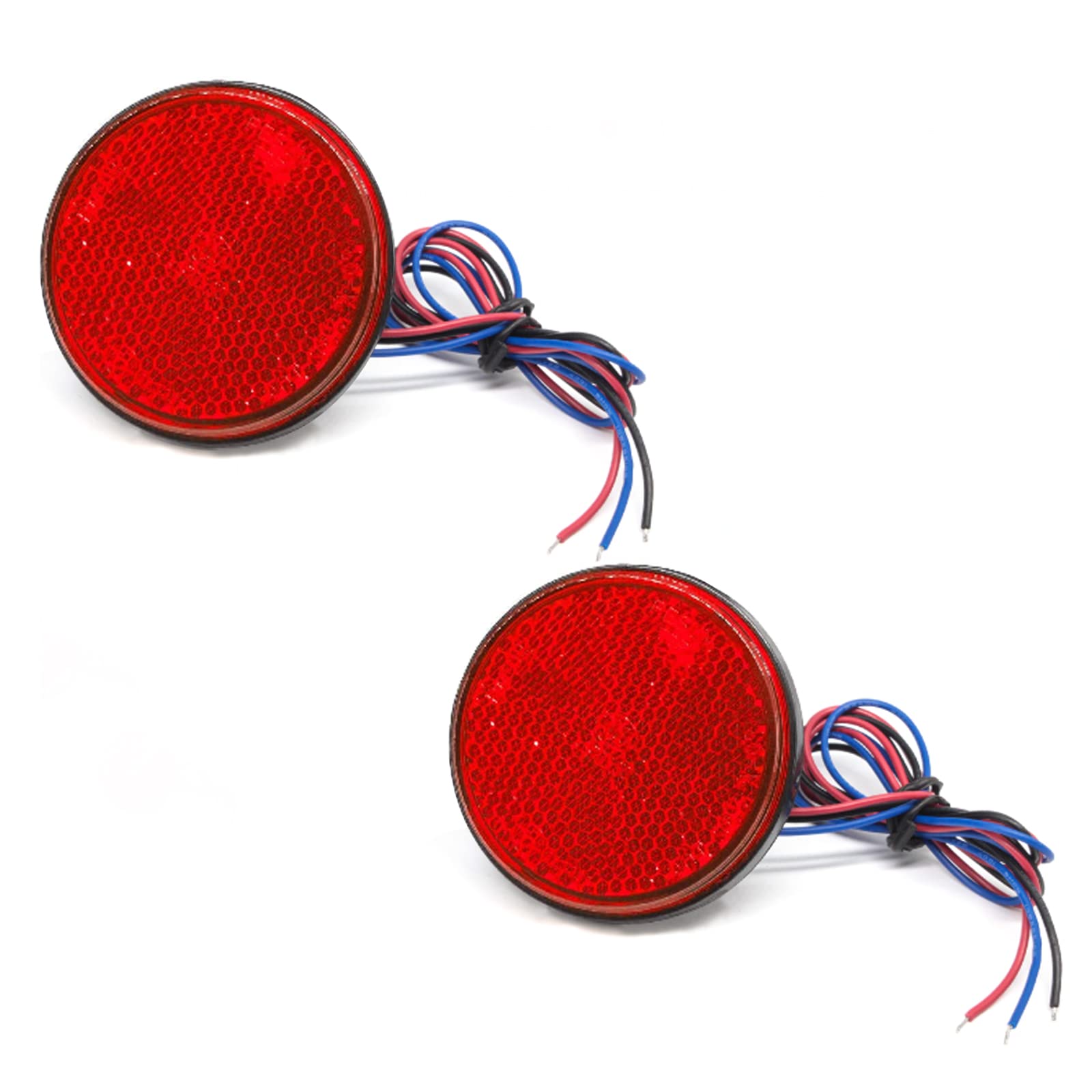 Biqing 2Pcs Motorcycle Rear Lights Turn Signal Light,Universal Round Tail Brake Lamp Rear Lamp 12V 24 LED Reflector Brake Stop Marker Light Indicator for Car Motorcycle Truck(Red