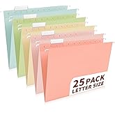 25-Pack Pastel Hanging File Folders, Letter Size with 1/5-Cut Tabs, 35 Transparent Label Cards, 50 Sticker Labels–Home Office & Filing Cabinets