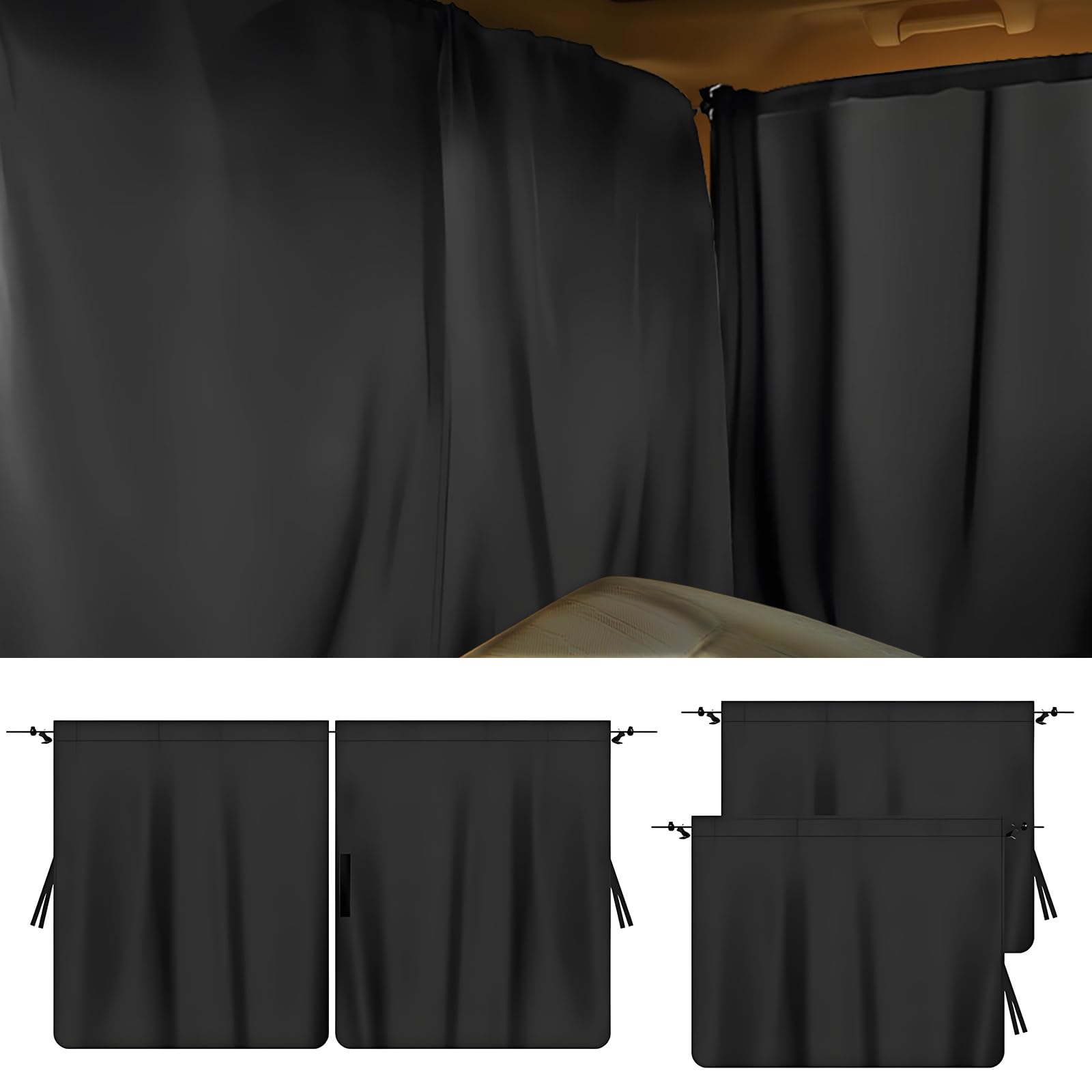 Photo 1 of 3PCS Car Window Shades, 95% Light Blocking Car Window Shade for Baby, Auto Privacy Curtains for Rear Windows & Partition Fits Sleeping Traveling Camping for Cars, Trucks, SUVs