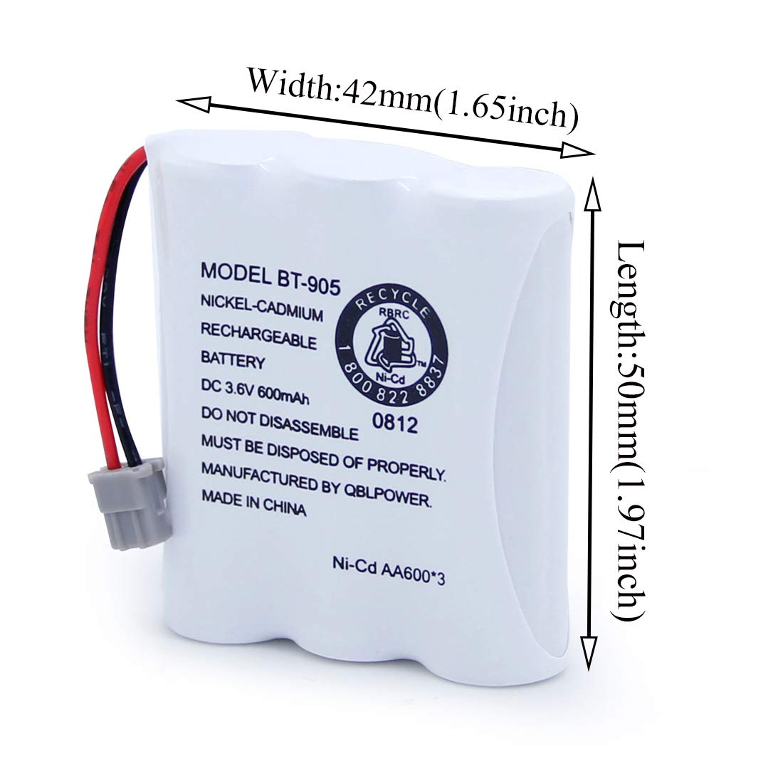 QBLPOWER BT905 BT-800 Cordless Phone Rechargeable Battery Compatible with Uniden BT-905 BT800 BT-1006 BBTY0663001 BP-800 BP-905 P-P501 P-P508 3.6v 600mAh Ni-CD (Pack of 2)