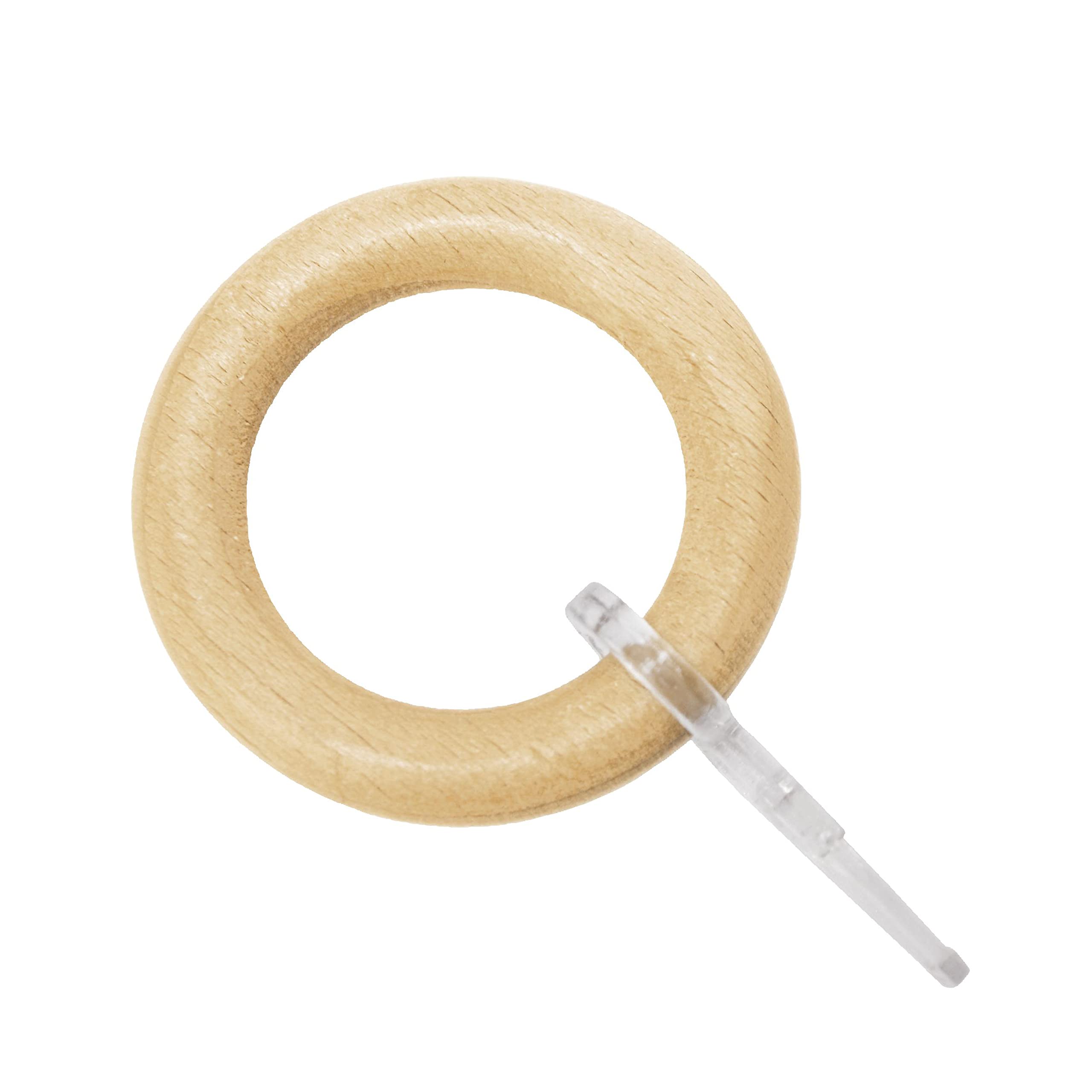 GARDINIA Curtain Rings for Curtain Rods, Diameter 25 mm, with Curtain Hooks, Pack of 10, Ring Width 8.5 mm, Wood, Beech