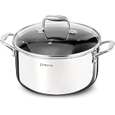 Deluxe 5.4 Qt Hybrid Ceramic Nonstick Braiser Dutch Oven with Lid | Tempered Glass Lid, Dishwasher Oven Safe, Induction Ready, PFOA Free Compatible with All Cooktops for Cooking