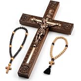 Woodvio - Hand carved wooden wall cross, Catholic crucifix
