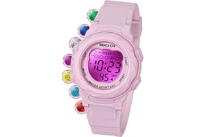 SOCICO Kids Digital Watches for Girls Boys, 5ATM Waterproof, 7 Color Lights Waterproof Watches for Kid with Alarm Stopwatch, Soft Band Wrist Watch Christmas Gifts for Kids Ages 5-12