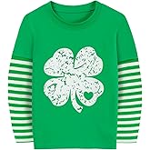 CM-Kid Toddler Boy Girl St Patricks Day Shirts Clover Shamrock Stripe Sleeve Irish Tshirt for Kids Green Tee Tops 2-7 Years