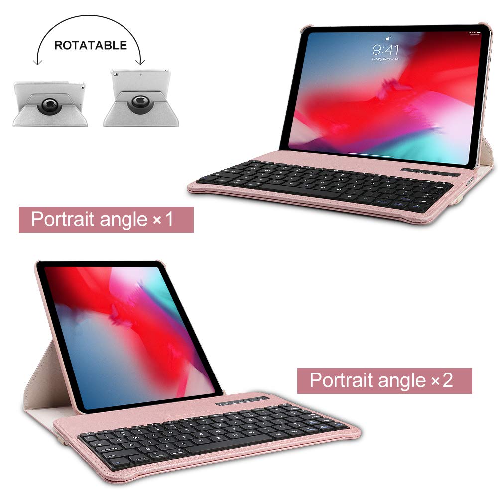 Keyboard Case iPad Pro 11 inch (A1980, A2013, A1934) [Support Apple Pencil Charging], 360 Rotating, Detachable Keyboard, PU Leather Stand, iPad Pro 11 Keyboard Case, (Rose Gold, 11 inch)