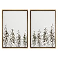 SIGNWIN Framed Wall Art Print Set Minimalist Pine Tree Forest Line Art Botanical Leaves Illustrations Modern Art Decorative Elements Dramatic for Living Room, Bedroom, Office - 16