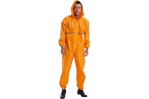 Shinsto Men's Adult One Piece Hooded Raincoat Waterproof Rain Suit Reflective Jumpsuit Zipper Coveralls