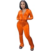 yidengymx Womens 2 Piece Velour Tracksuit Two Piece Outfits for Women Long Sleeve Zip Up Crop Tops Sweatpants Sets Pockets
