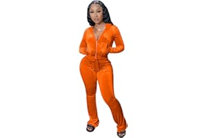 yidengymx Womens 2 Piece Velour Tracksuit Two Piece Outfits for Women Long Sleeve Zip Up Crop Tops Sweatpants Sets Pockets