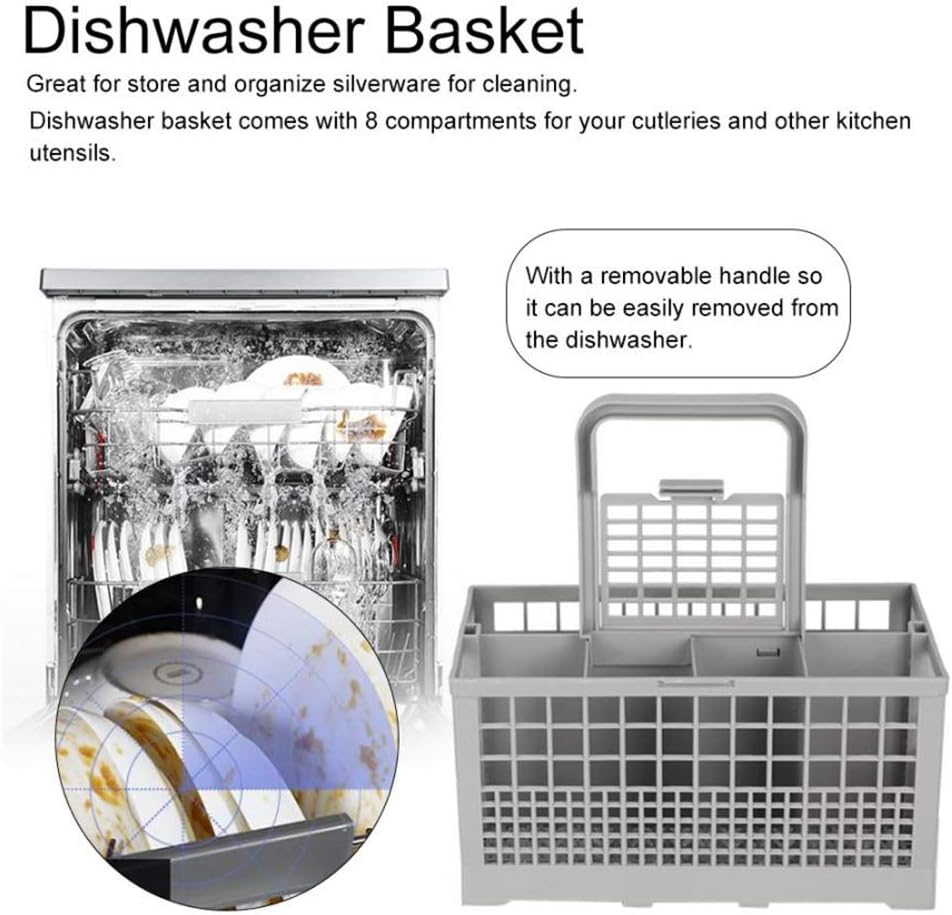 Universal Dishwasher Basket-with Handle-Utensil/Cutlery Holder Replacement-with 7 compartments-for Fits Bosch, Maytag, Kenmore, Whirlpool, KitchenAid, LG, Samsung, Frigidaire, GE
