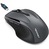 TECKNET Rechargeable Jiggler Wireless Mouse (BT5.0/3.0 & 2.4G) 4800 DPI Silent USB A & Bluetooth Mouse 6 Buttons, Wide Compatibility - Grey