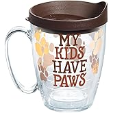Tervis My Kids Have Paws Made in USA Double Walled Insulated Tumbler Travel Cup Keeps Drinks Cold & Hot, 16oz Mug with Handle, Clear