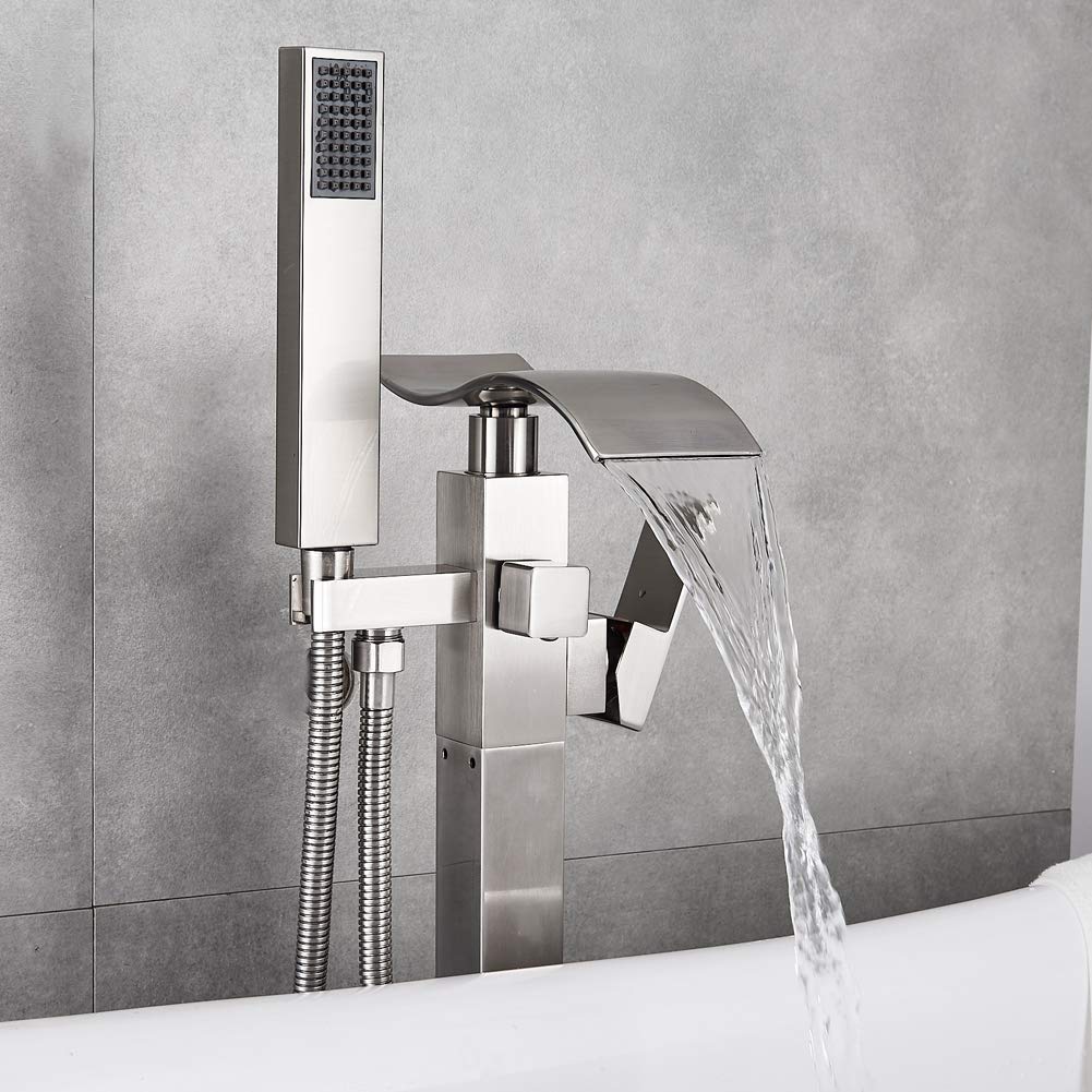 Votamuta Bathroom Waterfall Spout Tub Filler Shower Faucet Floor Mount