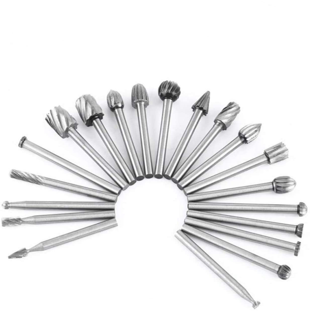 Tungsten Carbide HSS Rotary Burr Set - APlus 20pcs Wood Carving Drill Bits Set with 3mm 1/8 inch Shank for DIY Woodworking, Carving, Engraving, Drilling
